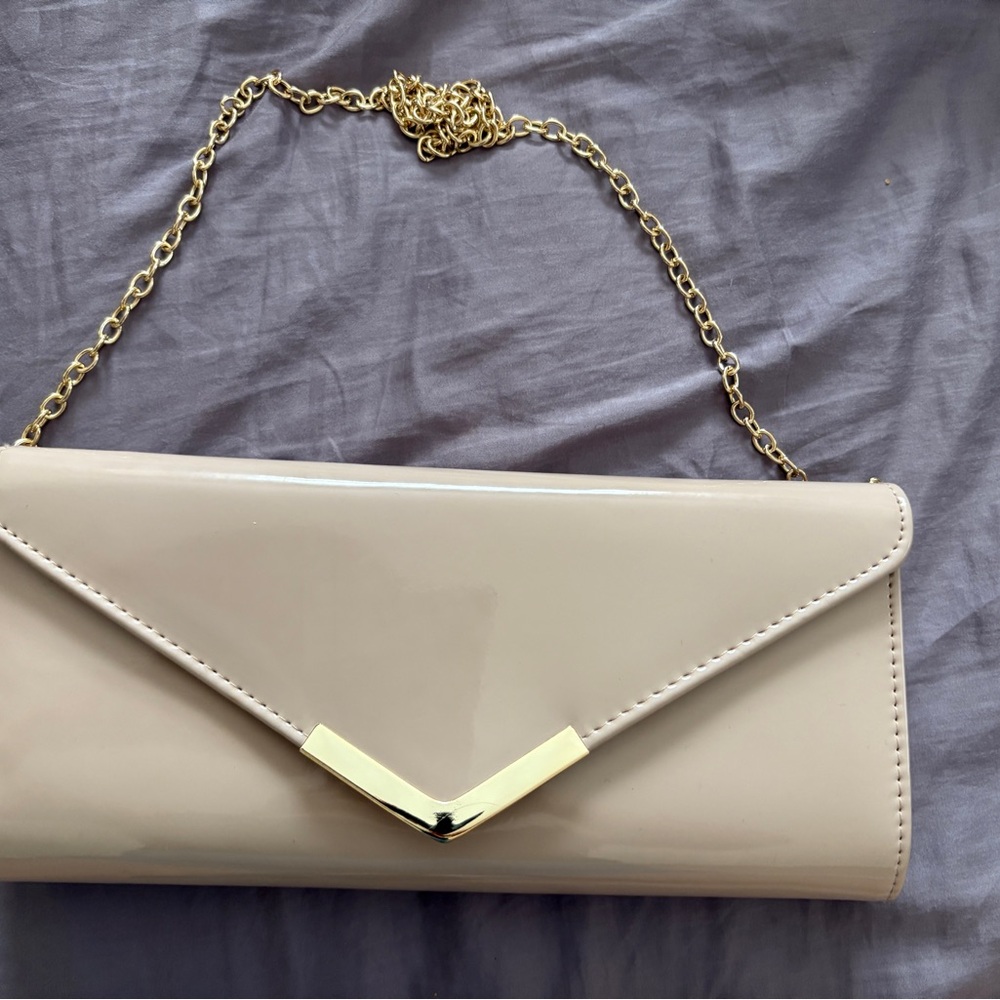 Aldo Beige Clutch with Gold Accents